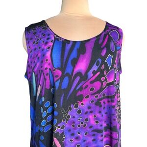 Vintage Y2K Abstract Butterfly Print Tunic Top Purple Blue Artsy Fairy Eclectic